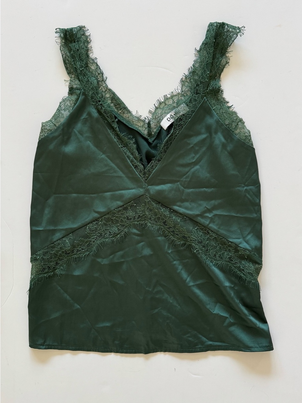 DO+BE Forest Green Satin Lace Trim Cami
